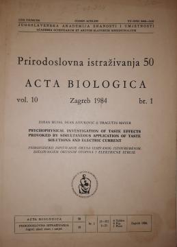 Acta Biologica : Psihofizičko ispitivanje okusa izazvanog istovremenim djelovanjem okusnih otopina i električne struje